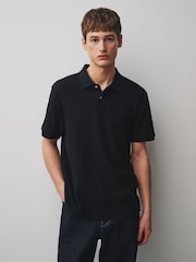 Black Slub Regular Fit Textured Smart Polo Shirt - Image 4 of 8