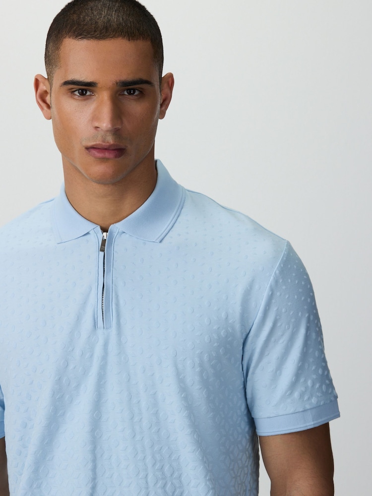 Light Blue Zip Neck N. Premium Smart Jaquard Polo Shirt - Image 1 of 5