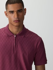 Damson Pink Zip Neck N. Premium Smart Jaquard Polo Shirt - Image 1 of 4