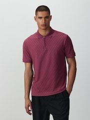Damson Pink Zip Neck N. Premium Smart Jaquard Polo Shirt - Image 3 of 4
