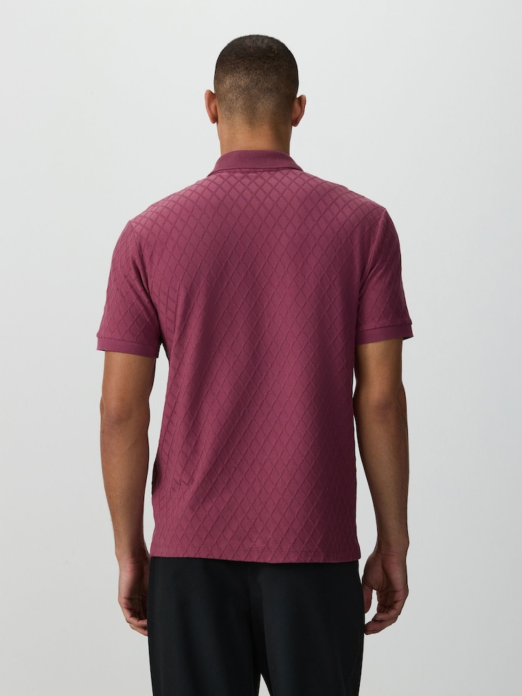 Damson Pink Zip Neck N. Premium Smart Jaquard Polo Shirt - Image 4 of 4