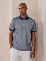 Navy Geo Pattern Quarter Zip Polo Shirt - Image 1 of 3