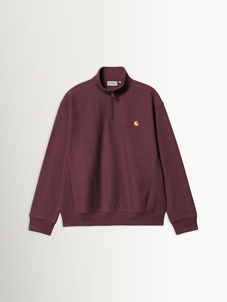 Carhartt WIP Red Half Zip American Script Sweatshirt - Image 1 of 2 Carhartt WIP Red Half Zip American Script Sweatshirt - Image 1 of 2