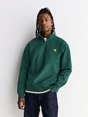 Carhartt WIP Green Half Zip American Script Sweatshirt - Image 1 of 6