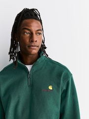 Carhartt WIP Green Half Zip American Script Sweatshirt - Image 3 of 6