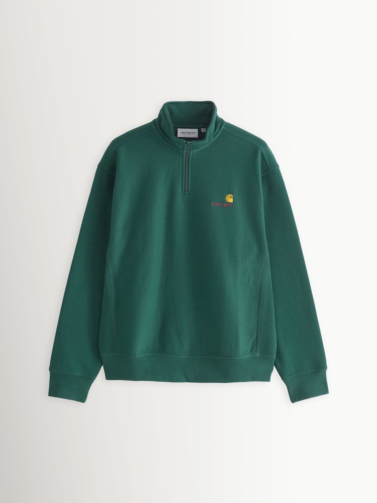 Carhartt WIP Green Half Zip American Script Sweatshirt - Image 6 of 6