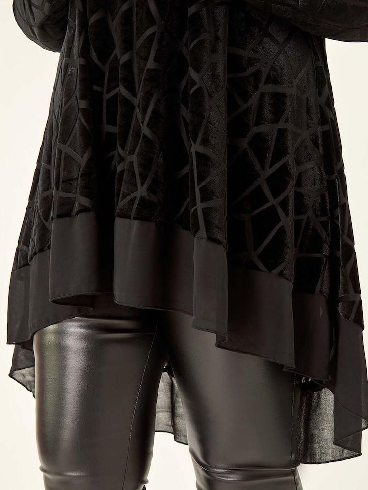 Roman Black Curve Velvet Chiffon Hem Tunic Top - Image 5 of 5