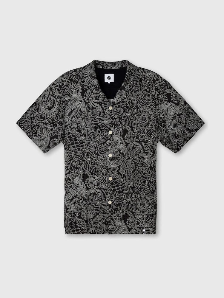 Pretty Green Resonance Linear Paisley Short Sleeve Black Shirt - Bild 1 von 1