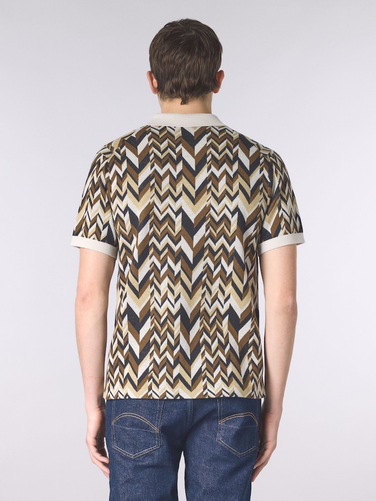 Pretty Green Natural Starship Short Sleeve Knit Polo Shirt - Image 2 of 4