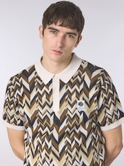 Pretty Green Natural Starship Short Sleeve Knit Polo Shirt - Image 3 of 4