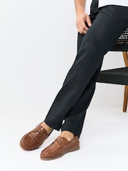 Tan Brown Leather Weave Boat Shoes - Image 1 of 7