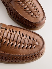 Tan Brown Leather Weave Boat Shoes - Image 7 of 7