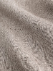Natural Straight Fit Signature Belted 100% Linen Single Pleat Herringbone Trousers - Image 10 of 11