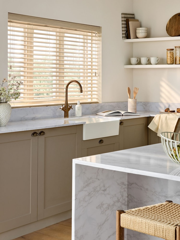 Brown Scandi Oak Made To Measure 50mm Sunwood Fauxwood Venetian Blinds - Image 1 of 6 Brown Scandi Oak Made To Measure 50mm Sunwood Fauxwood Venetian Blinds - Image 1 of 6