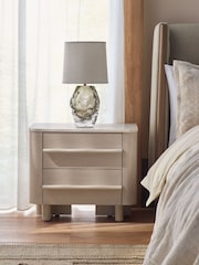 White Aviano N Premium Oak Veneer 2 Drawer Wide Bedside Table - Image 1 of 7