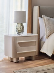 White Aviano N Premium Oak Veneer 2 Drawer Wide Bedside Table - Image 2 of 7
