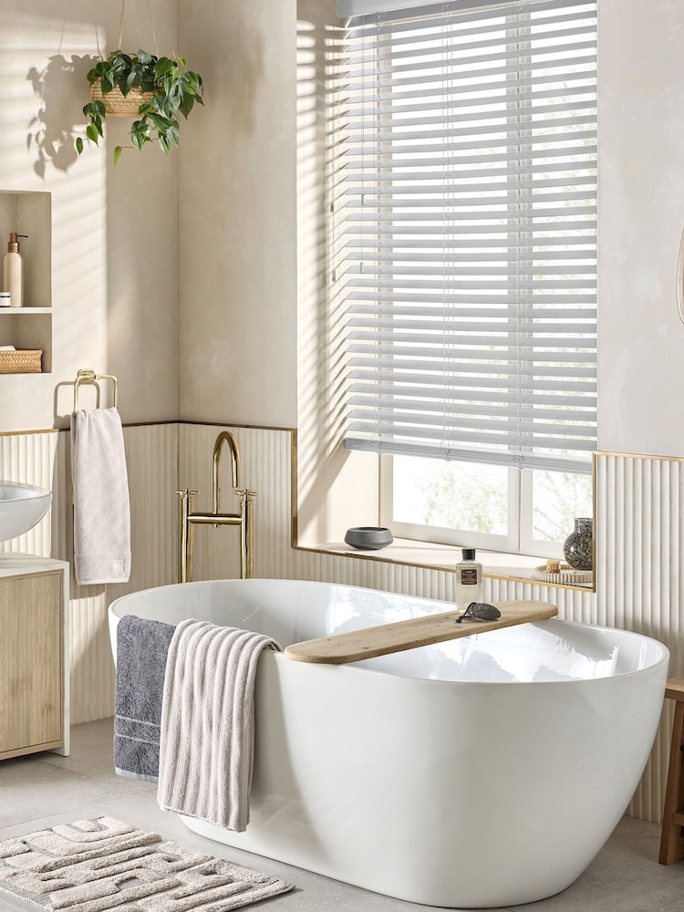 Grey Mission Made To Measure 50mm Sunwood Fauxwood Venetian Blinds - Image 1 of 5 Grey Mission Made To Measure 50mm Sunwood Fauxwood Venetian Blinds - Image 1 of 5