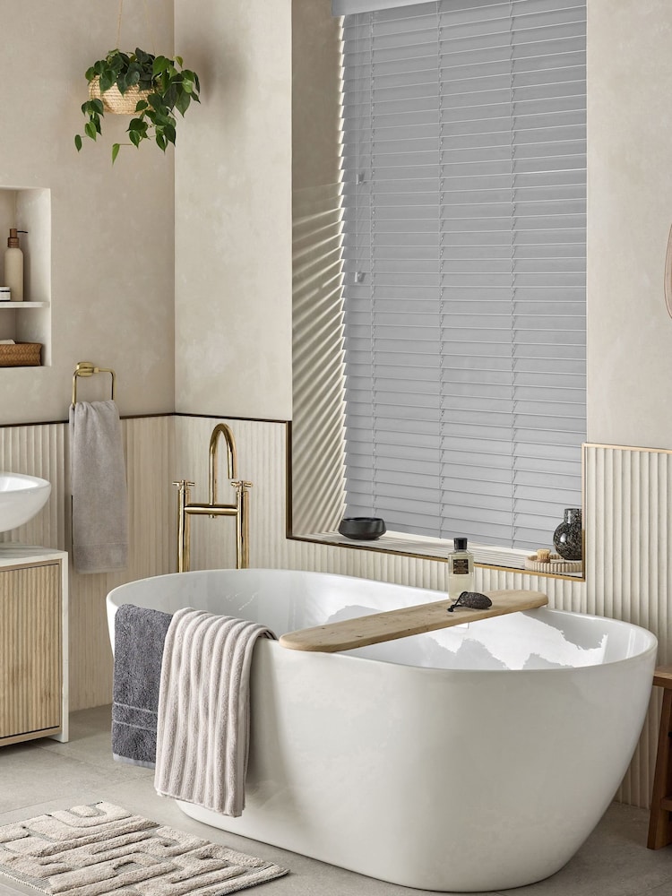 Grey Mission Made To Measure 50mm Sunwood Fauxwood Venetian Blinds - Image 2 of 5 Grey Mission Made To Measure 50mm Sunwood Fauxwood Venetian Blinds - Image 2 of 5