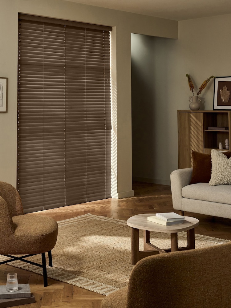 Brown Oregon Made To Measure 50mm Sunwood Venetian Blinds - Image 2 of 6 Brown Oregon Made To Measure 50mm Sunwood Venetian Blinds - Image 2 of 6