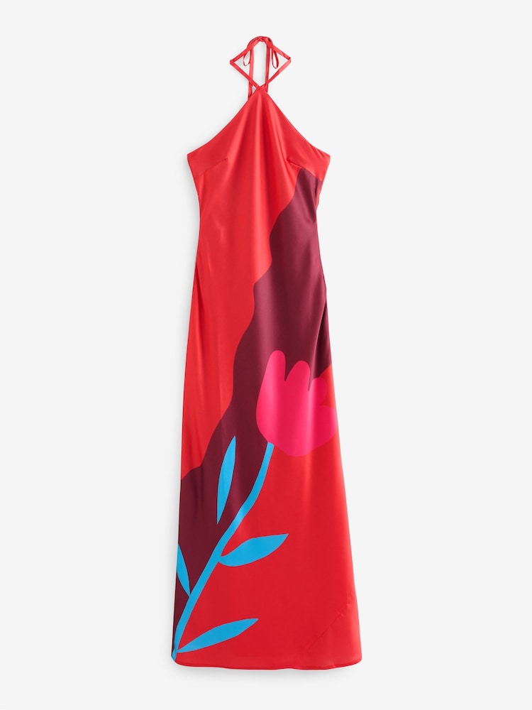 Omnes Pink Andy Maxi Halter-Neck Dress in Multi Collage Print - Image 1 of 1