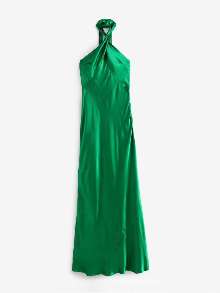 Omnes Green Arles Maxi Halterneck Satin Dress - Image 1 of 1