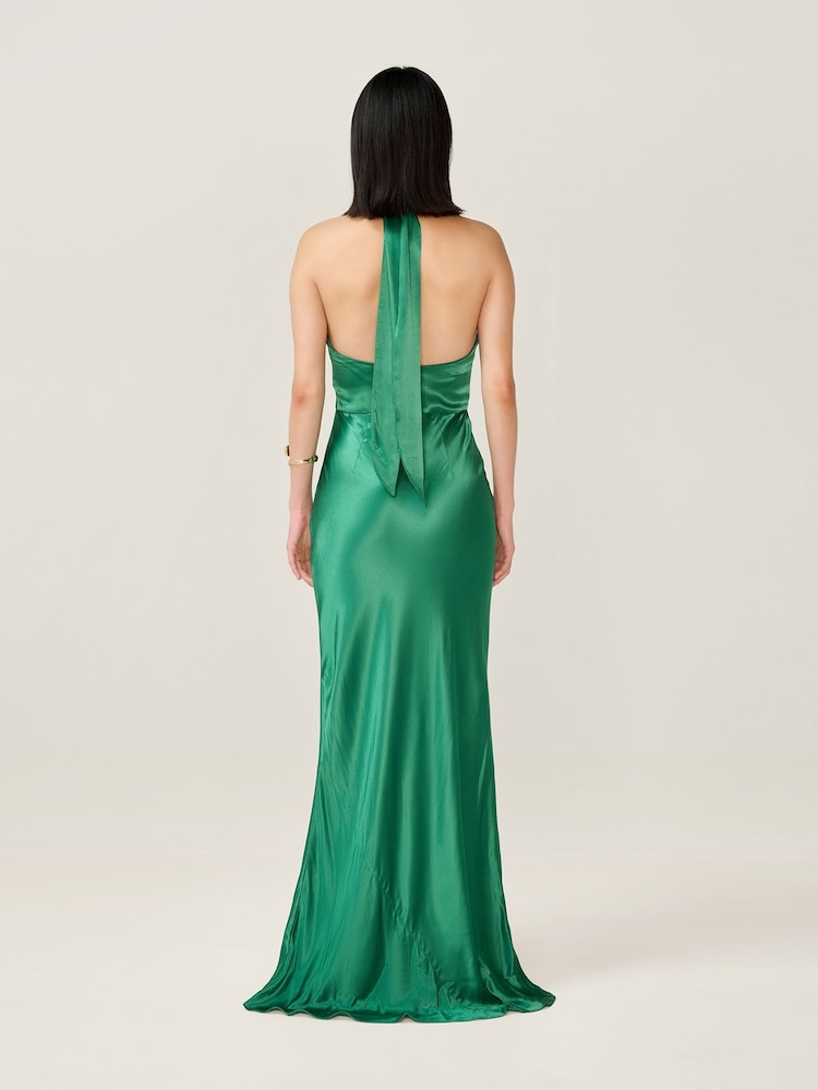 princess polly baby blue dress NEW Satin Silky Sexy Cowl Neck Backless Tie Strap Mermaid Green Dress XXL main image 0