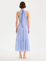 Omnes Blue Romeo Midi High Neck Dress with Tiered Skirt Detail - Image 2 of 5