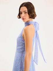 Omnes Blue Romeo Midi High Neck Dress with Tiered Skirt Detail - Image 4 of 5