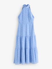 Omnes Blue Romeo Midi High Neck Dress with Tiered Skirt Detail - Image 5 of 5