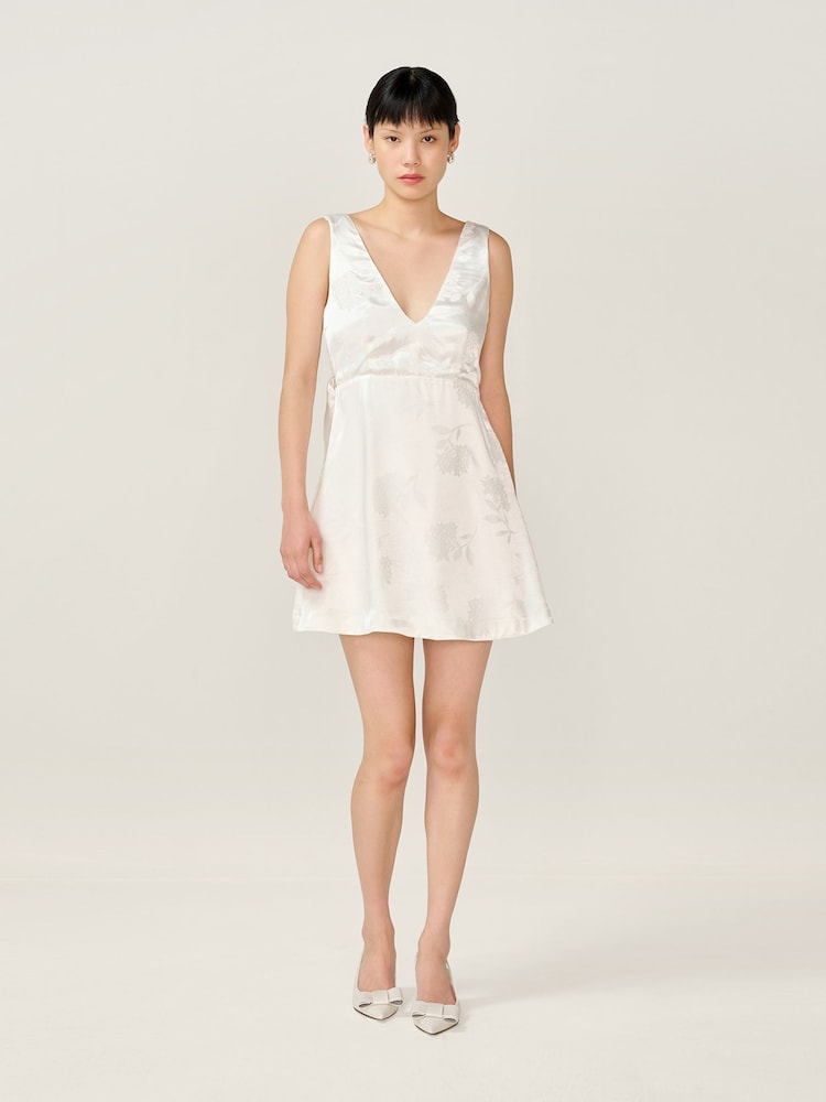 Omnes White Bridal Bowlyn Mini Floral Jacquard Dress - Image 1 of 6 Omnes White Bridal Bowlyn Mini Floral Jacquard Dress - Image 1 of 6