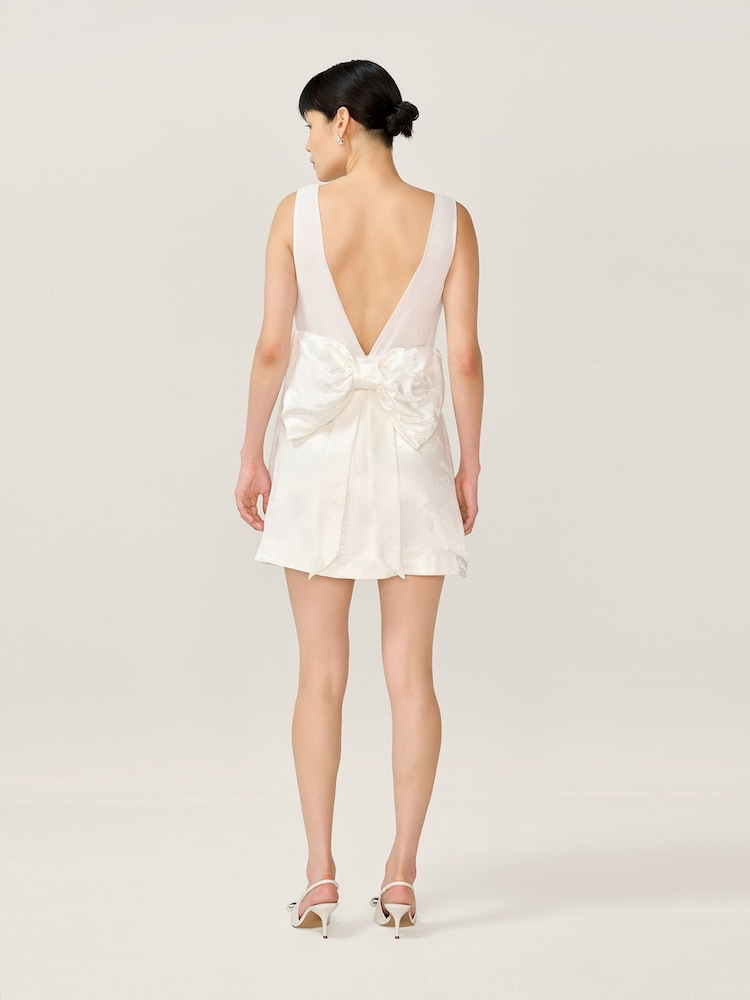 Omnes White Bridal Bowlyn Mini Floral Jacquard Dress - Image 2 of 6 Omnes White Bridal Bowlyn Mini Floral Jacquard Dress - Image 2 of 6