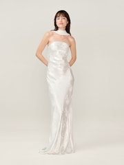 Omnes White Faith Midi Floral Jacquard Dress with Cowl Back Detail Scarf - Image 1 of 7