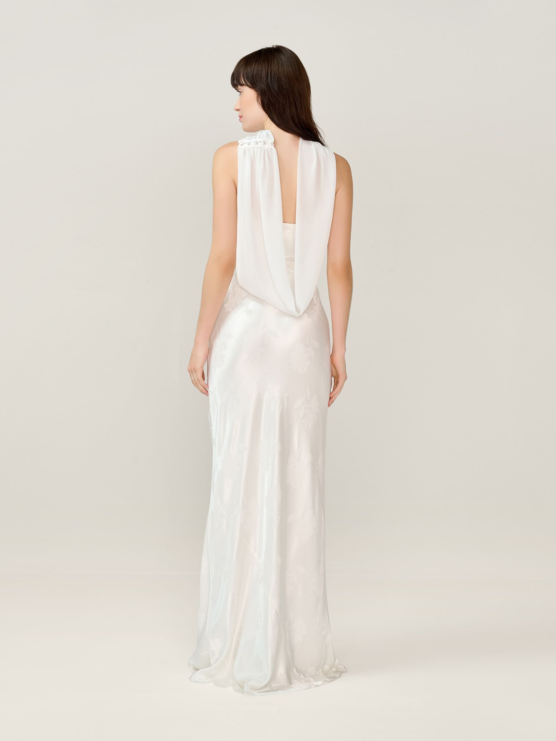 Buy Omnes White Faith Midi Floral Jacquard Dress with Cowl Back