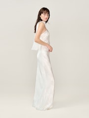 Omnes White Faith Midi Floral Jacquard Dress with Cowl Back Detail Scarf - Image 3 of 7