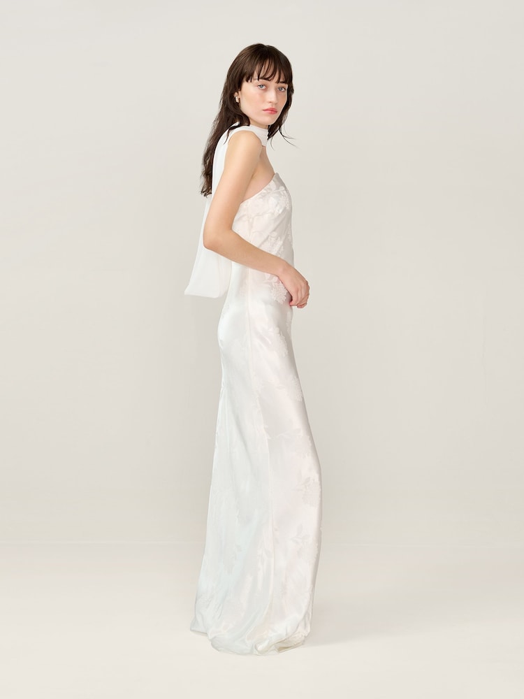 Buy Omnes White Faith Midi Floral Jacquard Dress with Cowl Back Detail  Scarf from Next USA