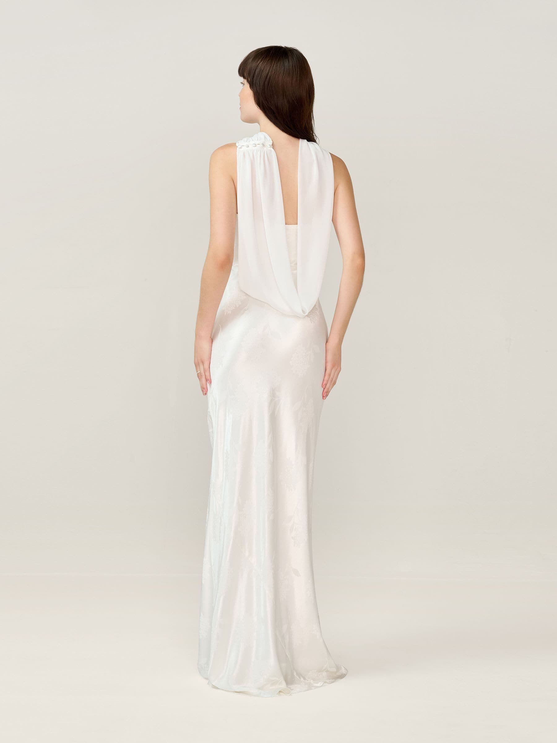 Buy Omnes White Faith Midi Floral Jacquard Dress with Cowl Back