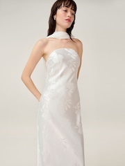 Omnes White Faith Midi Floral Jacquard Dress with Cowl Back Detail Scarf - Image 5 of 7