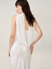 Omnes White Faith Midi Floral Jacquard Dress with Cowl Back Detail Scarf - Image 6 of 7