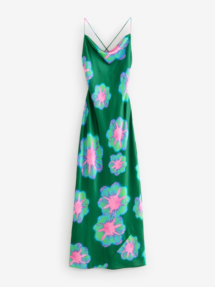 Omnes Green Ginny Maxi Cowl Neckline Open Back Dress in Floral Print - Image 1 of 1 Omnes Green Ginny Maxi Cowl Neckline Open Back Dress in Floral Print - Image 1 of 1