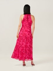 Omnes Pink Romeo Midi High Neck Dress with Tiered Skirt Detail - Image 3 of 5