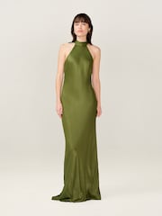 Omnes Green Milos Maxi Halter Neckline Dress with Back Bow Detail - Image 1 of 5