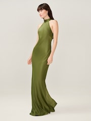 Omnes Green Milos Maxi Halter Neckline Dress with Back Bow Detail - Image 3 of 5