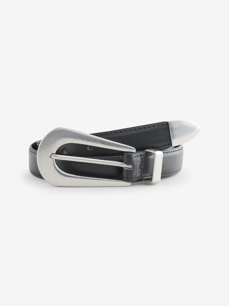 Mango Black Leather Skinny Belt - Image 1 of 1