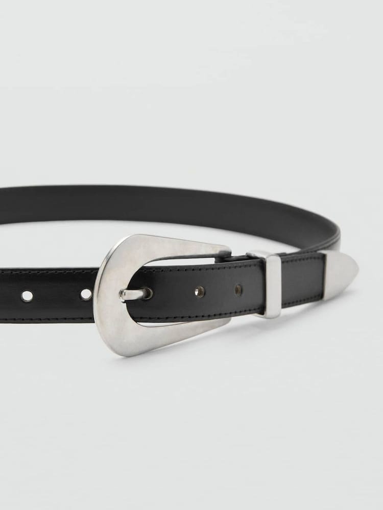 Mango Black Leather Skinny Belt - Image 2 of 3