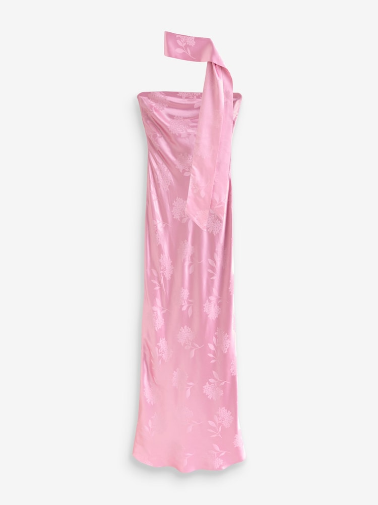 Omnes Pink Myla Maxi Fitted Ecovero Floral Jacquard Dress with Matching Scarf Detail - Image 1 of 3