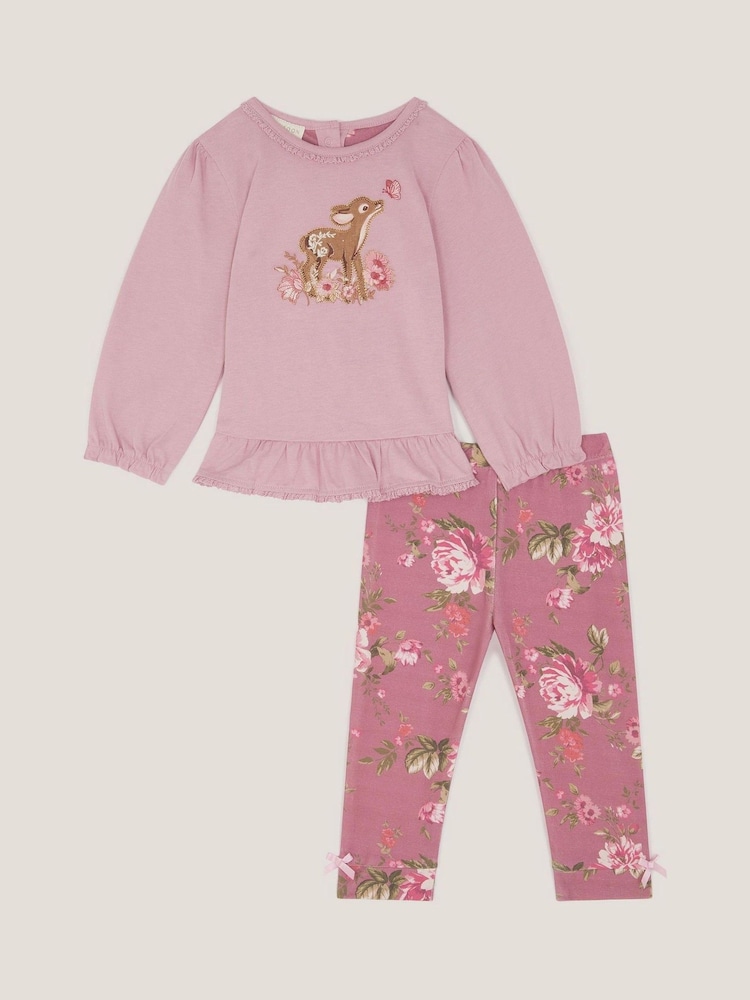 Monsoon Pink Baby Felicity Floral Top & Leggings Set - Image 1 of 3
