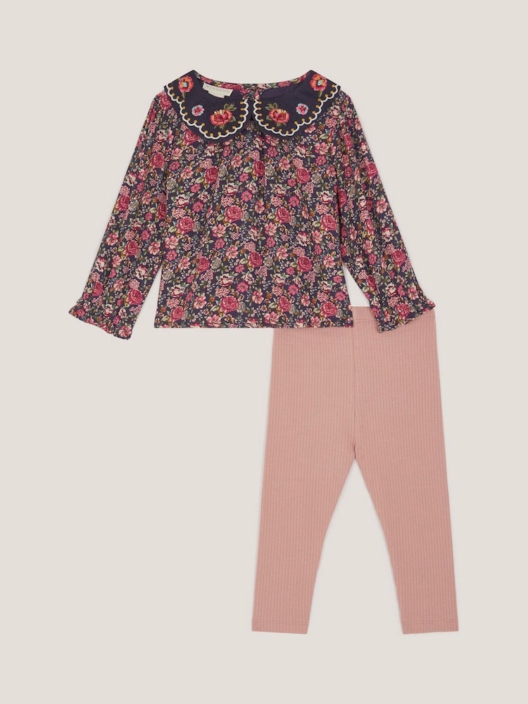 Monsoon Blue Baby Floral Blouse & Leggings Set - Image 1 of 3