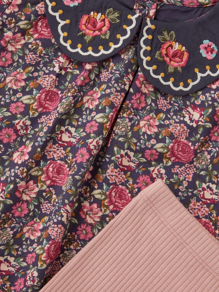 Monsoon Blue Baby Floral Blouse & Leggings Set - Image 3 of 3