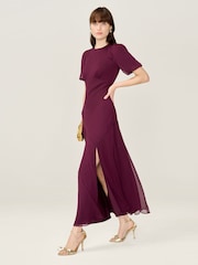 Omnes Red Nola Chiffon Puff Sleeve Side Slit Maxi Dress - Image 2 of 4