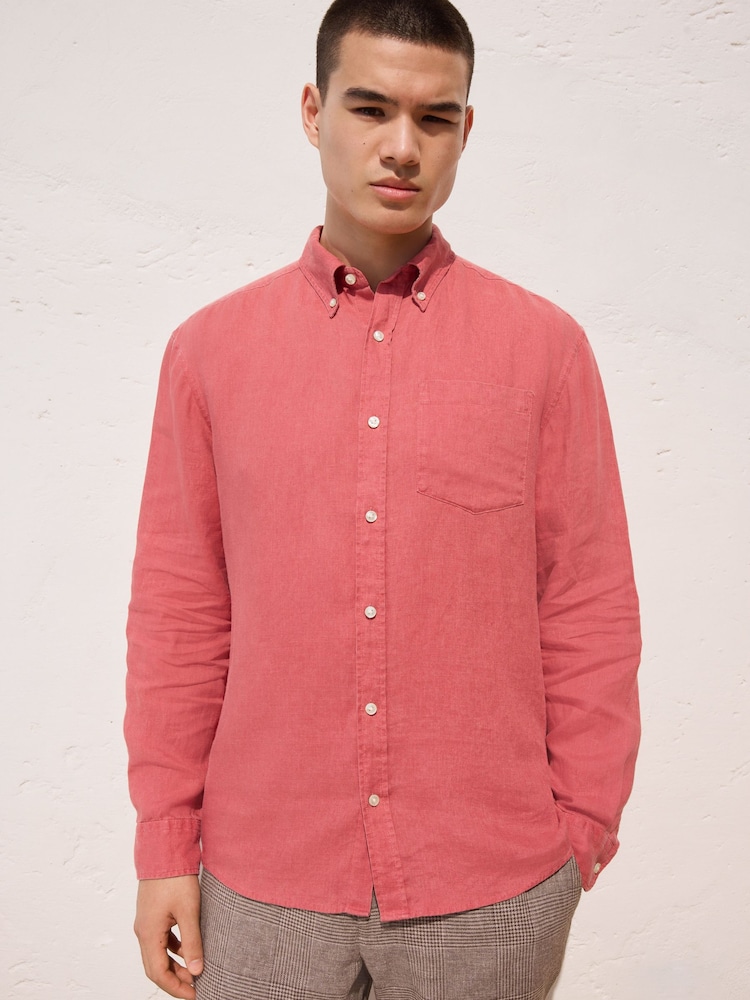 Roșu - Mânecă lungă - Cămașă de in - Imaginea 1 din 8